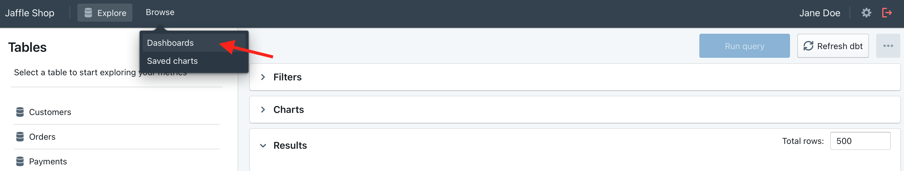 click dashboard
